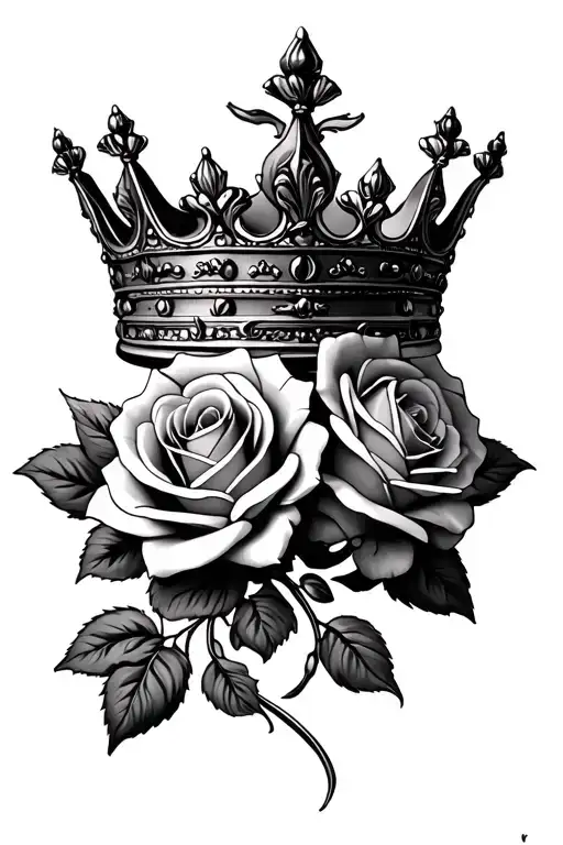 crown with 3 roses tattoo design idea