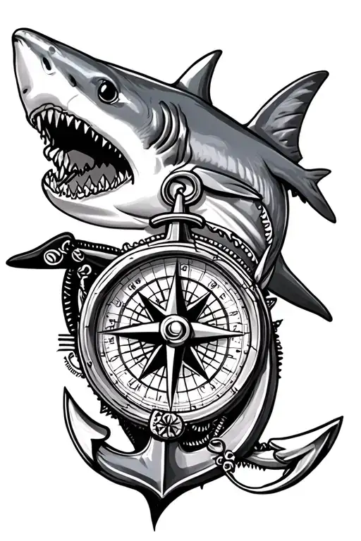 Compass And Anchor and shark  tattoo design idea