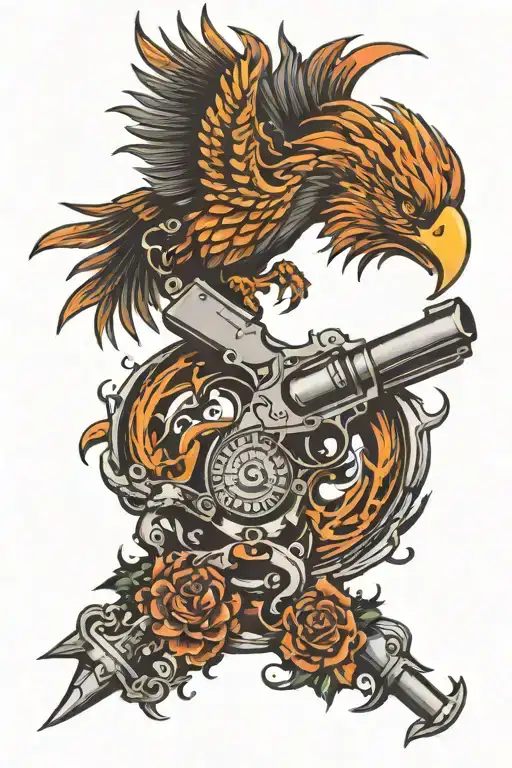 Phoenix hold in a gun barrels forming tattoo design idea