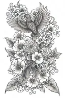 phoenix and geranium flowers tattoo design idea