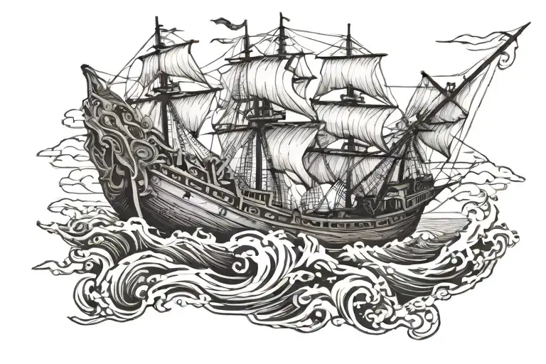 boat 18th century tattoo design idea