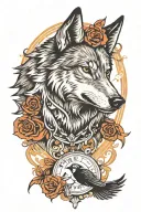 wolf with crow tattoo design idea