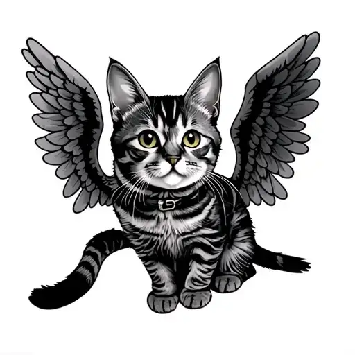 "Snickers " tortoishelle cat with angel wings tattoo design idea