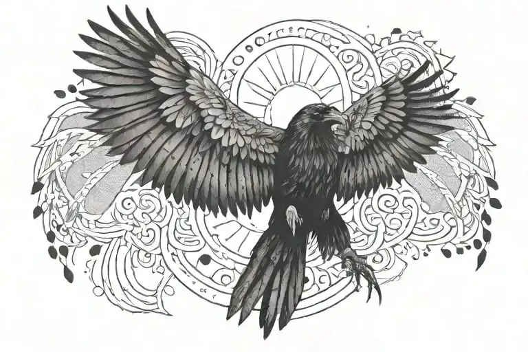 raven, open wings, tattoo design idea