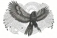 raven, open wings, tattoo design idea