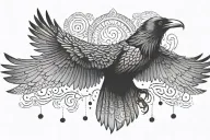 raven, open wings, tattoo design idea