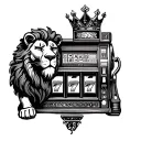 lion wearing crown behind slot machine surrounded tattoo design idea