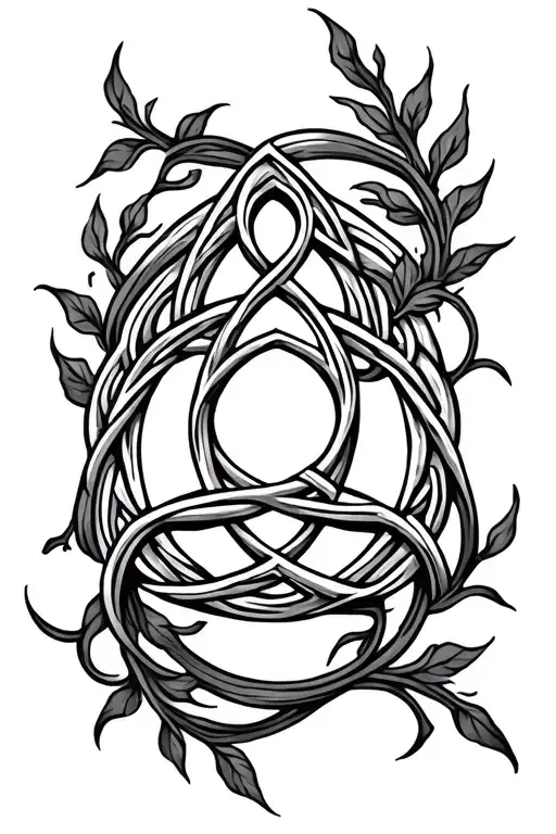 Celtic triquetra with vines wrapped loosely infront tattoo design idea
