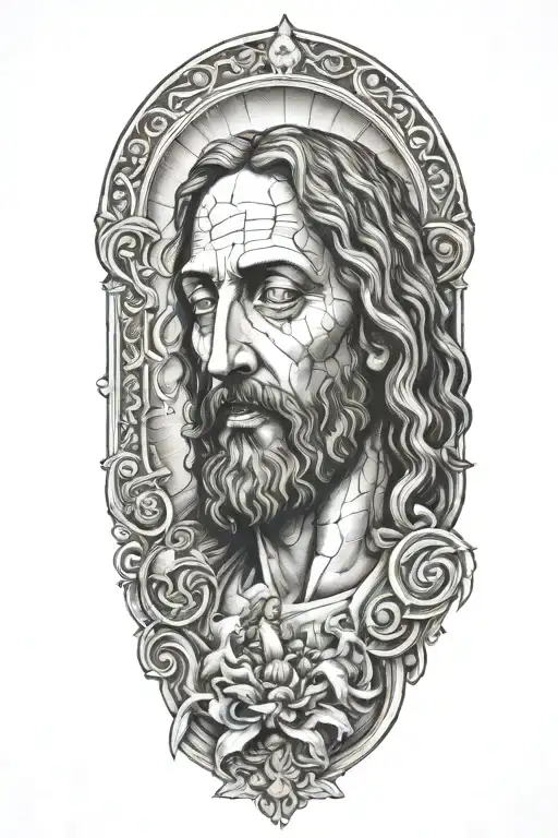 very detailed Jesus feeding the 5000 written tattoo design idea