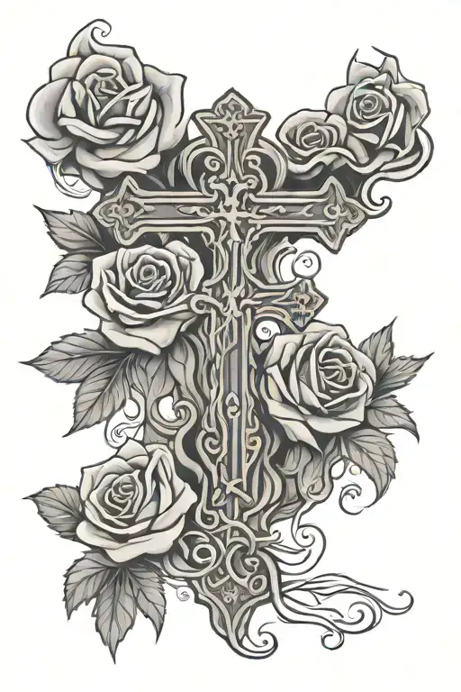 cross and roses tattoo design idea