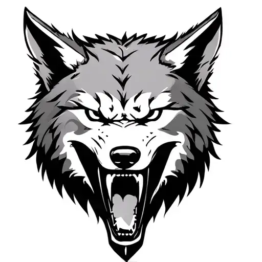 Japanese wolf head dagger out the mouth open tattoo design idea