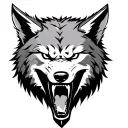 Japanese wolf head dagger out the mouth open tattoo design idea