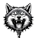Japanese wolf head dagger out the mouth open tattoo design idea