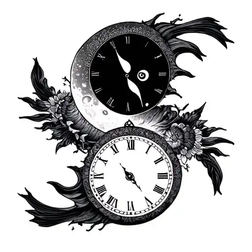 sun moon ying yang clock half arm sleeve tattoo design idea