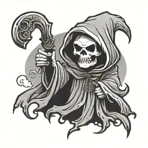 cute cartoon grim reaper holding tattoo design idea