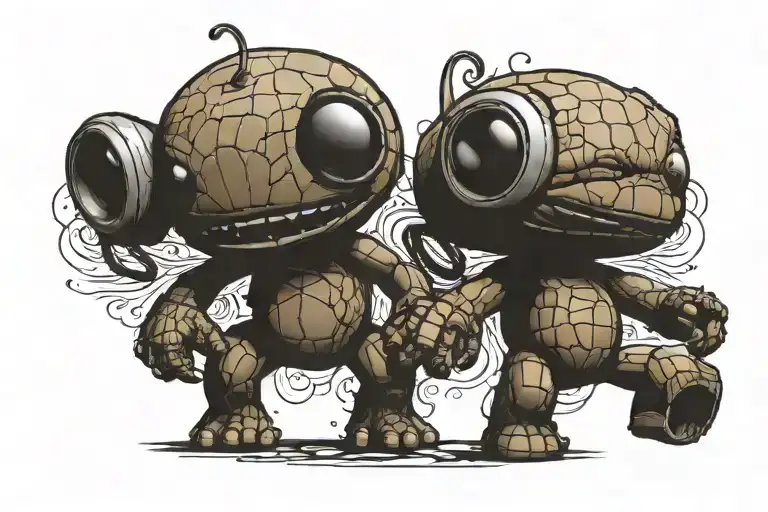 two sackboys playing tattoo design idea