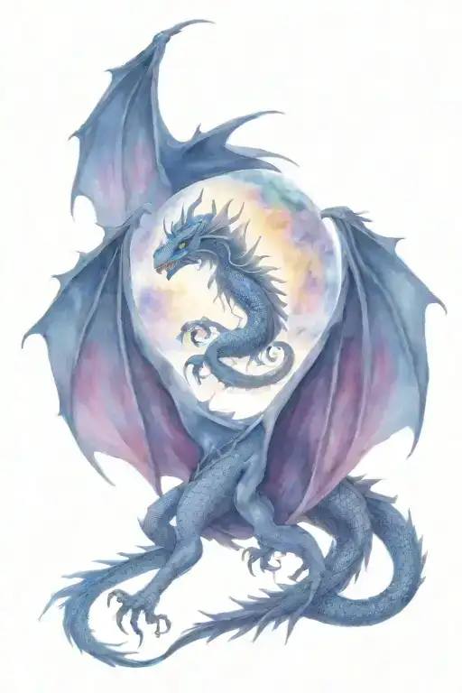 dragon and moon rising tattoo design idea