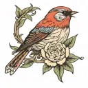Peonie Rose and Robin bird tattoo design idea
