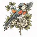 Peonie Rose and Robin bird tattoo design idea