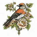 Peonie Rose and Robin bird tattoo design idea