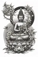 Create a non-symmetrical Buddhist-inspired tattoo focusing on nature.  tattoo design idea