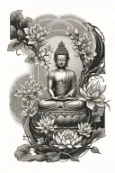 Create a non-symmetrical Buddhist-inspired tattoo focusing on nature.  tattoo design idea