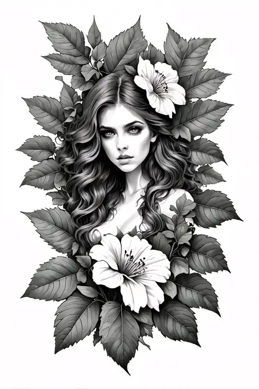 Poison Ivy with leaf and carnivor flower for full arm tattoo design idea