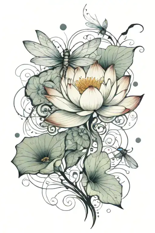 lotus flower, dragonfly tattoo design idea