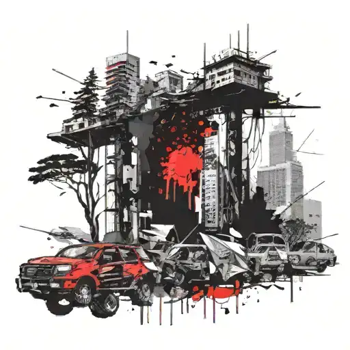 While forests are burning and animals are dying on one side, skyscraper constructions on the other side tattoo design idea