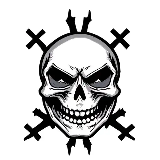 happy face mad face skulls with cross tattoo design idea