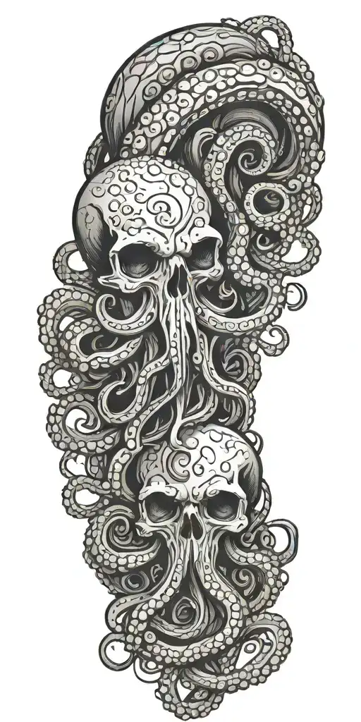 octopus kill skull tattoo design idea