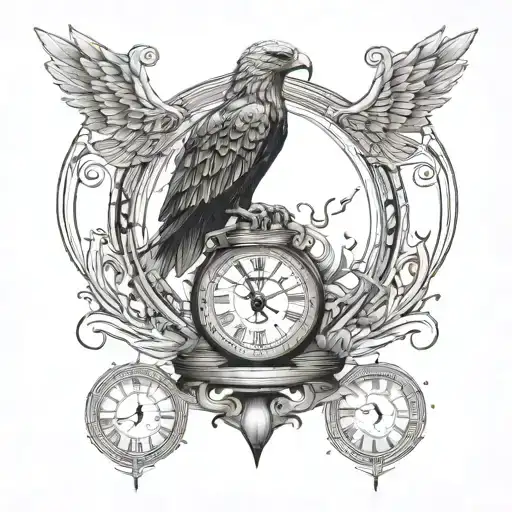 Chronos Kairos hourglass clock Eagle tattoo design idea