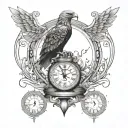 Chronos Kairos hourglass clock Eagle tattoo design idea