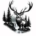 mountains  waterfall trees deer tattoo design idea