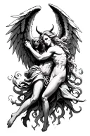 angel fighting demon tattoo design idea