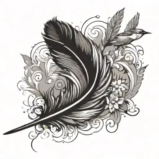 Feather And Bird flying tattoo design idea