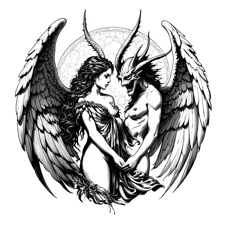 angel and a demon  tattoo design idea