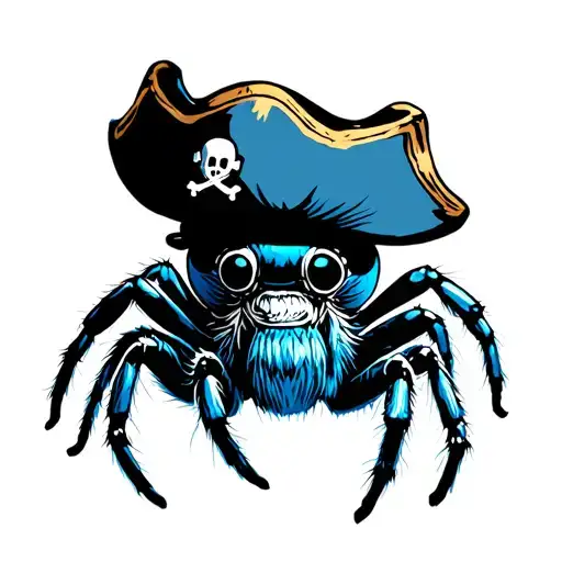 blue jumping spider wearing a pirate hat tattoo design idea