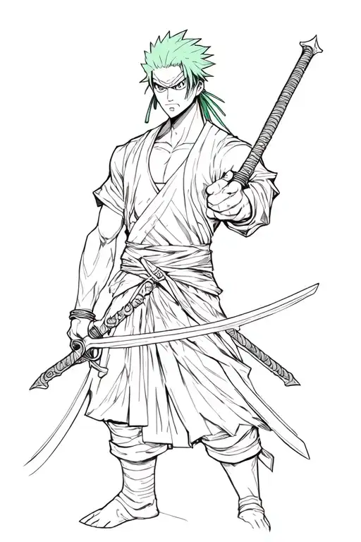 roronoa zoro one piece with 3 swords  tattoo design idea