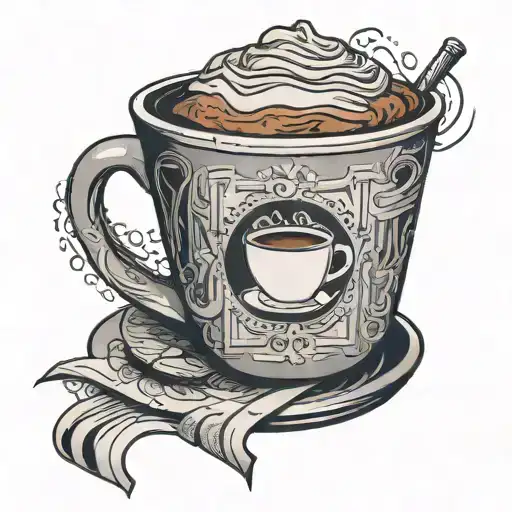 A coffee cup with a video editing timeline wrapping around it, symbolizing the client's passion for both coffee and video editing tattoo design idea