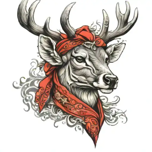 deer spirit red bandana tattoo design idea