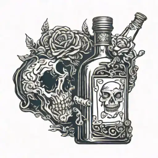 dead body holding bottle alcohol addiction tattoo design idea