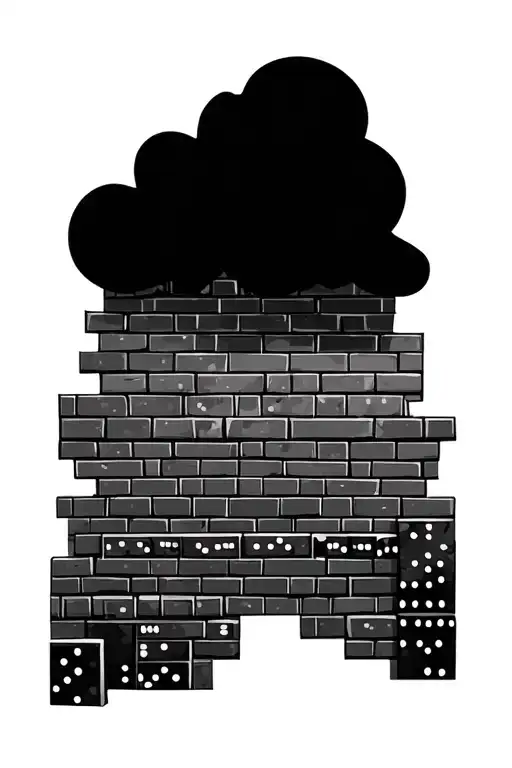 Cloud and brick wall and dominos tattoo design idea