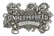 using an old western font, the word "UNREPRESENTED" in a slightly curved way (for putting on shoulder)  tattoo design idea