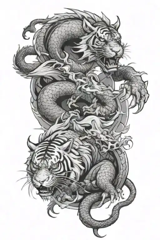 dragon and tiger and samurai warrior tattoo design idea