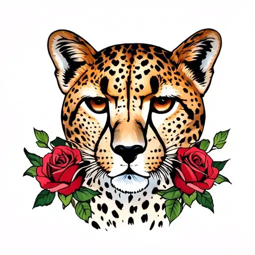 cheetah print and roses tattoo design idea