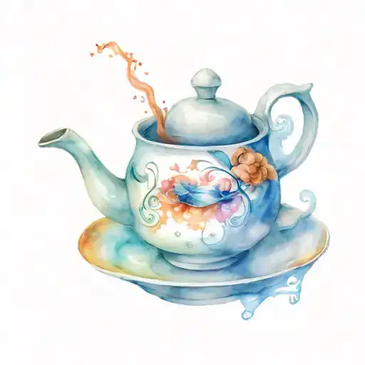 tea pot pouring the universe into a tea cup with a semi colon  tattoo design idea