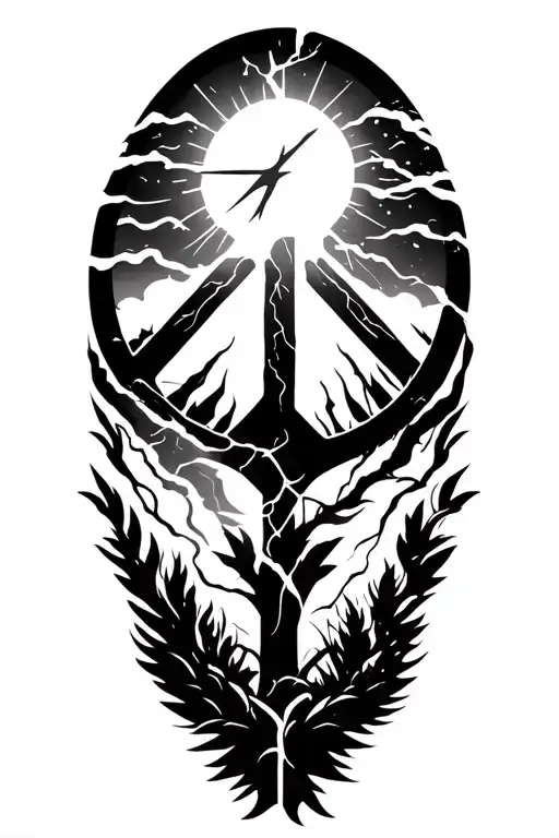 peace and lightining storm and time and nature tattoo design idea