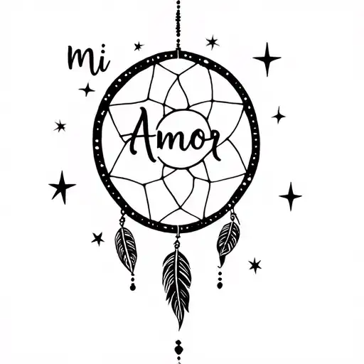 "Mi Amor pat" Dreamcatcher Sun stars moon tattoo design idea
