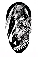 Anubis on arm, jaguar on right shoulder blade, quetzacoatl on right pec tattoo design idea